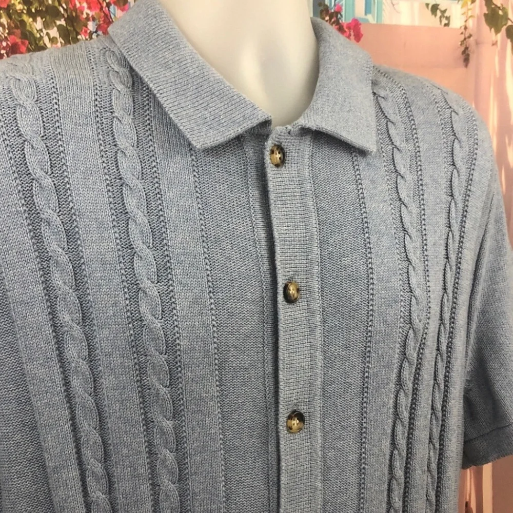 J. Crew Short Sleeve Light Blue Cable Knit Polo Cardigan
